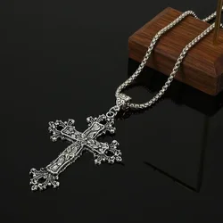 Gothic Stainless Steel Cross Pendant Necklace - Minimalist Unisex Retro Fashion Jewelry Gift - 50cm (Silvery)