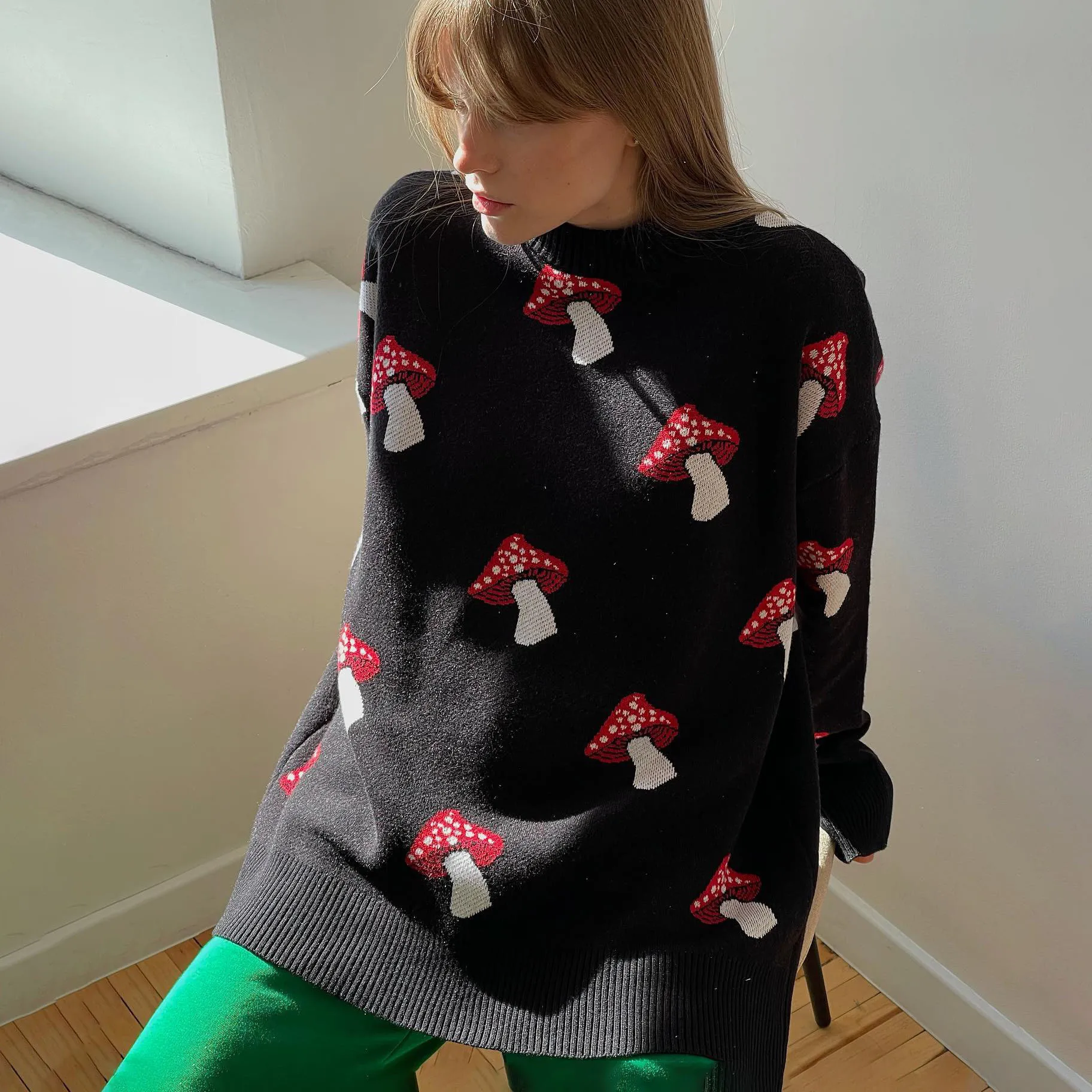 

Autumn Fashion Print Knitted Pullovers for Women Loose-fitting Long Sleeve Casual Sweater Warm Christmas Winter Clothing 2023