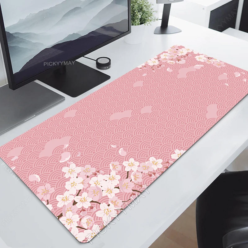 Grande Green Gaming Mouse Pad Computador Mousepad Tapete de Teclado Grande Gamer Mouse Pads Estética Desk Mats 100x50cm Sakura - Imagem 6