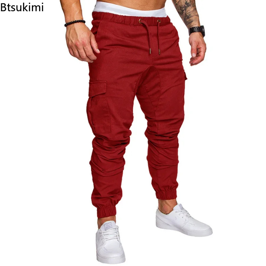 New Men Casual Joggers Pants Solid Thin Cargo Sweatpants Male Multi-pocket Trousers Mens Sportswear Hip Hop Harem Pencil Pants 2