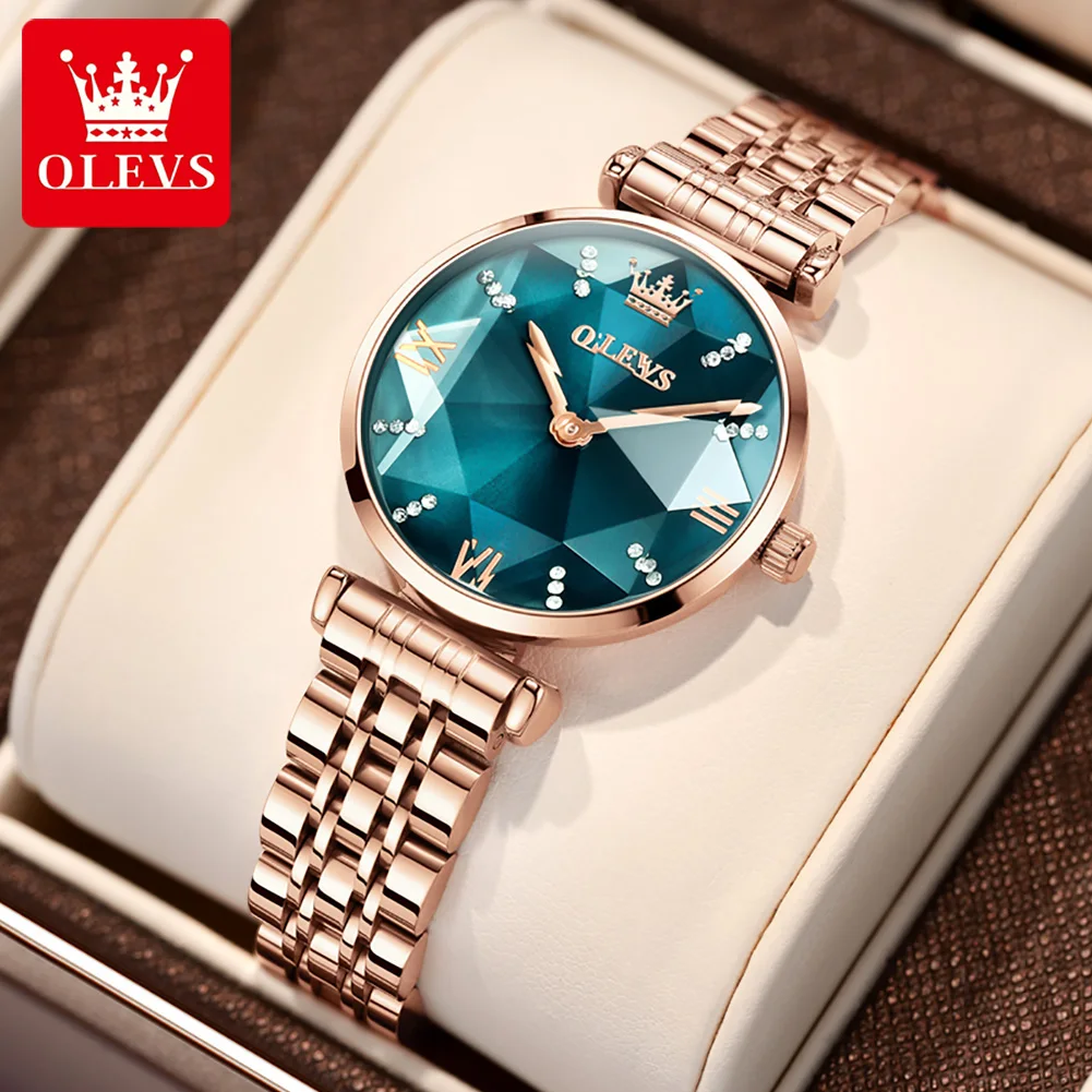 

OLEVS Rhombus Mirror Quartz Watch Rose Gold Stainless Steel Strap Waterproof Watch for Women Luxury Top Brand Ladies Wristwatch