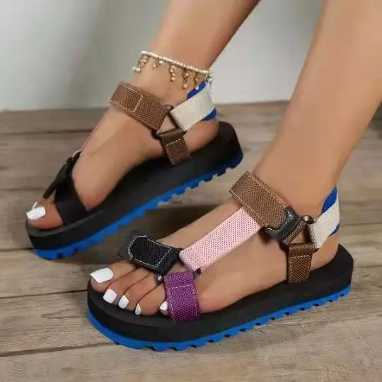 

2022 Summer New European and American Thick-soled Color-blocking Beach Shoes Women's Platform Sandals Zapatos De Mujer
