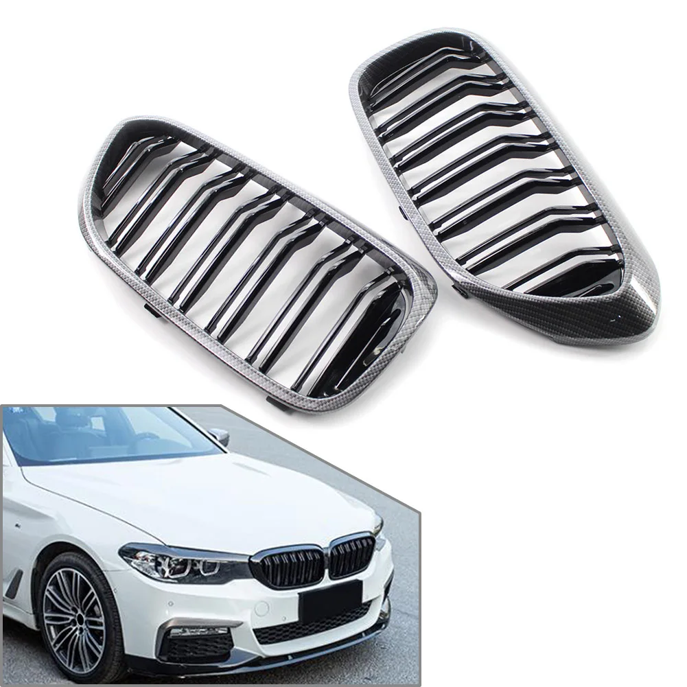 

2PCS Car Front Grille Carbon Fiber Kedney Grill For BMW 5 Series G30 G31 G38 530i 540i 2017 2018 2019 ABS Plastic