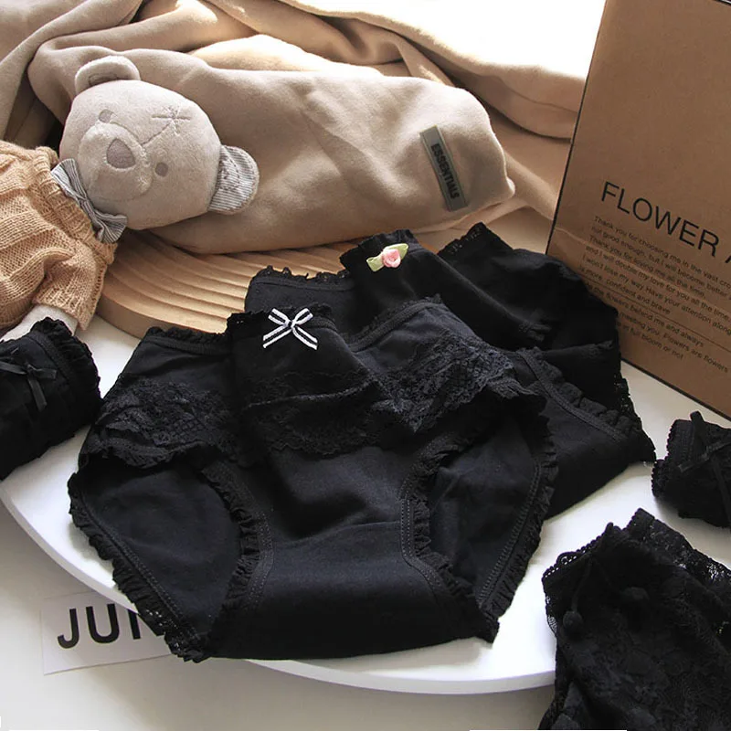 

M-XL Women's Panties Sexy Lace Panty Mid Waist Seamless Comfort Briefs Girl Bow Underpants Female Lingerie