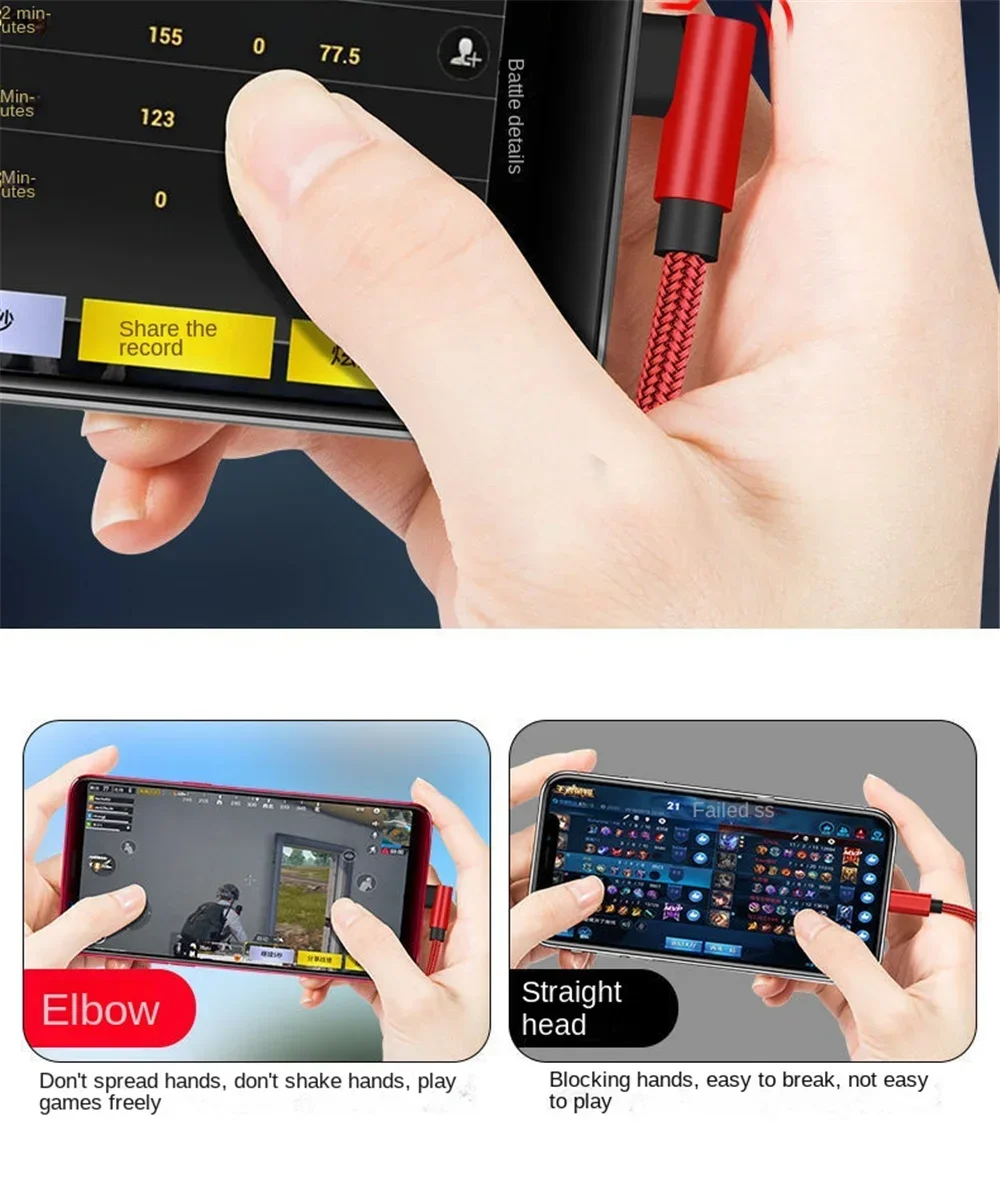 6 A 66 W USB-C-Kabel 90 ° Ellenbogen-Schnellladekabel für Samsung Xiaomi Huawei OnePlus Android 0,25–3 m, Nylon, geflochten, Schnellladung – Detail 2