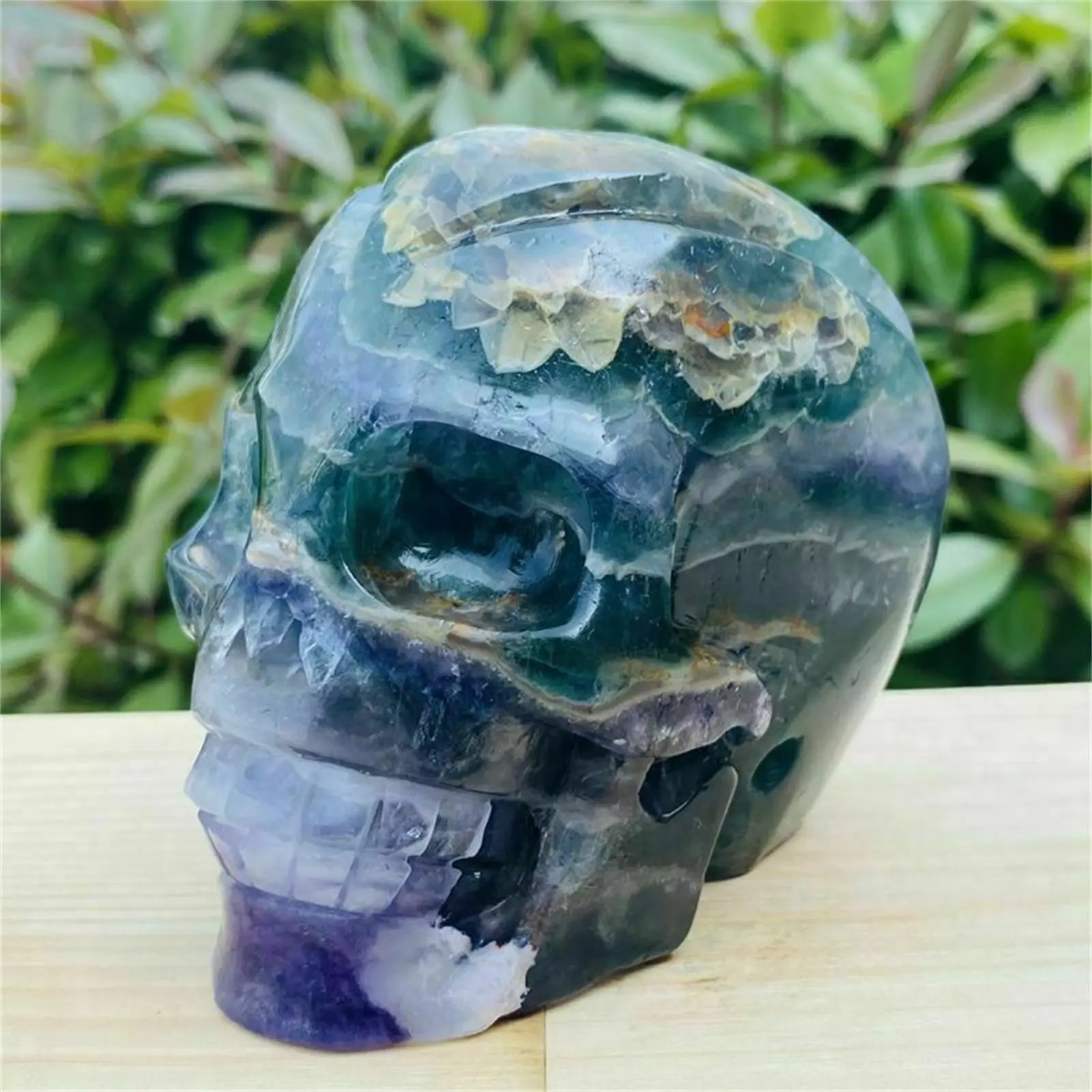 Natural fluorite quartz skull hand carved crystal healing skull 5