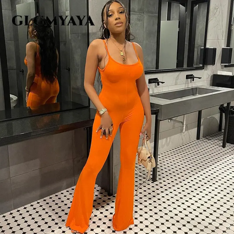 

GLCMYAYA Women Fashion Temperament Backless Sleeveless Romper 2023 Hollow Out Solid Casual Camis Stacked Full Length Jumpsuit