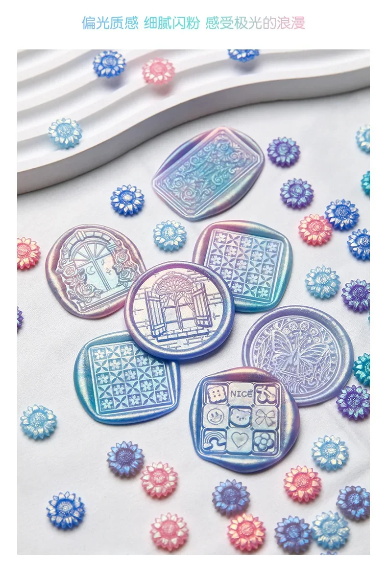 100 stücke Sonnenblumen Siegelwachs Aurora Farbe Wachs Perlen DIY Umschlag Brief Hochzeit Einladung Scrapbooking Blinkende Siegel Stempel – Detail 7