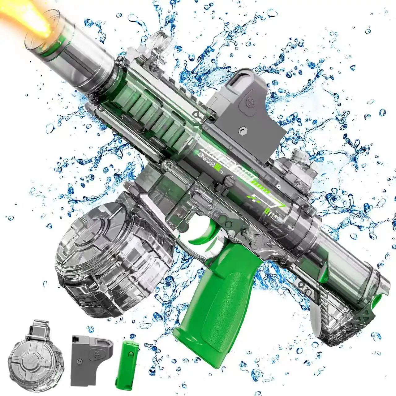 새로운 M416 전동 물총, 조명과 불꽃 효과, 연속 고압 고속 강력 분사, 야외 ..