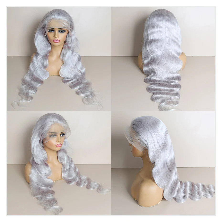 Silver Grey Colored Body Wave Human Hair Wigs Remy Brazilian Wigs Original Pre Plucked 13x6 Hd Lace Frontal Wigs For Black Women 5