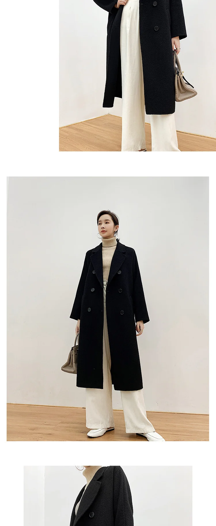 Autumn and winter 2021 new double-sided cashmere coat women's loose lace up large medium and long high-end women's wool coat woolrich parka