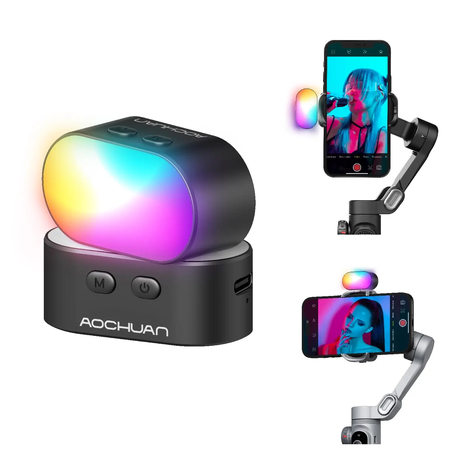 AOCHUAN RGB Magnetic Fill Light for Gimbal LED Video Photography Light 3 Brightness and 7 Color Adjustment for Phone Selfie Live BEST SELLERS