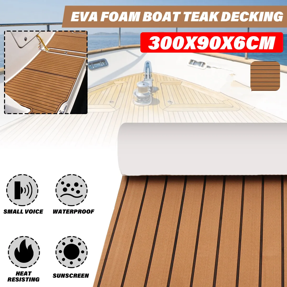 

3000x900x6 мм Судовой пол самоклеящийся EVA Морская яхта Морская яхта Искусственный грейпфрутовый настил