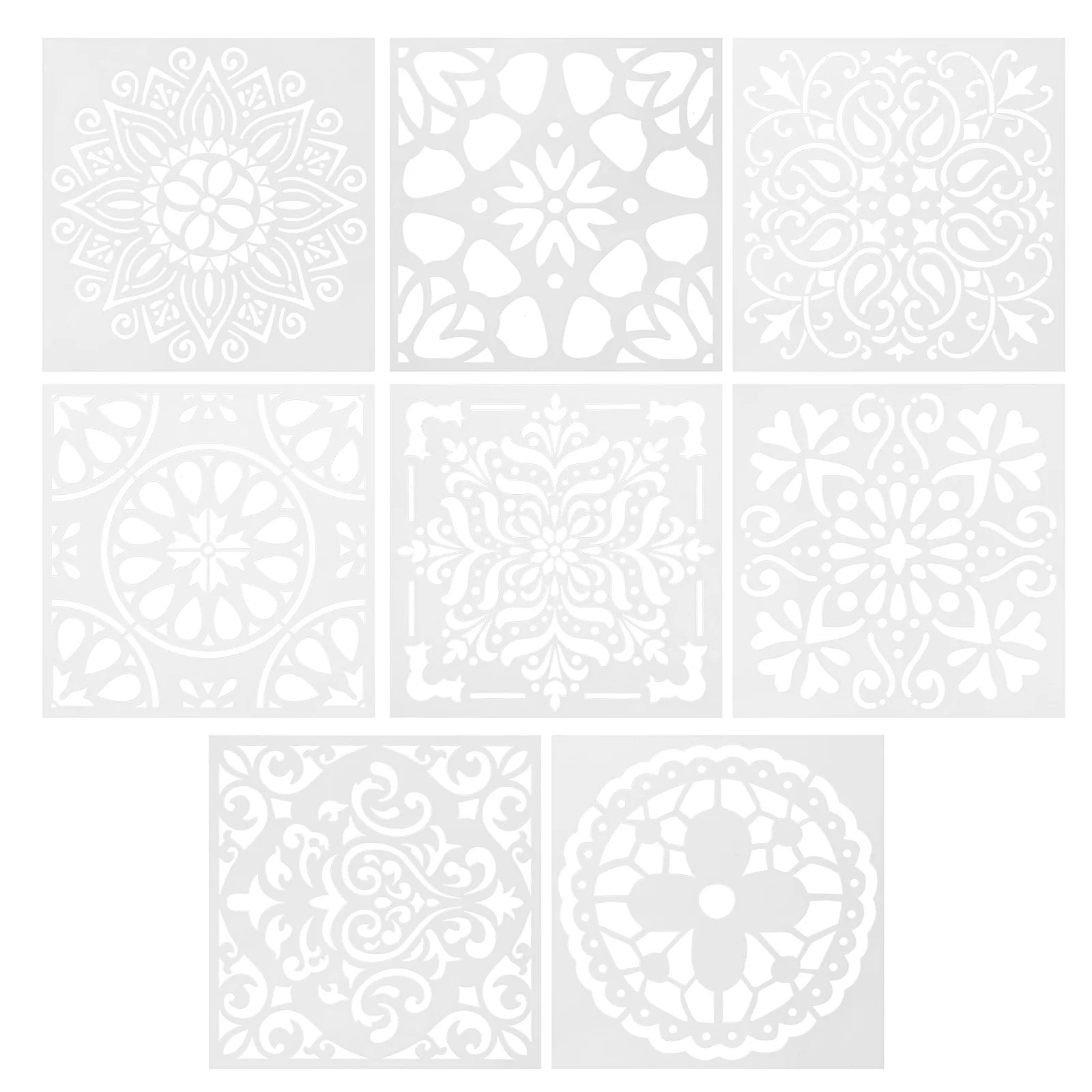 8 Pcs Plant Decor DIY Stencils Drawing Hollow Out Ceramic Tile Flower Templates