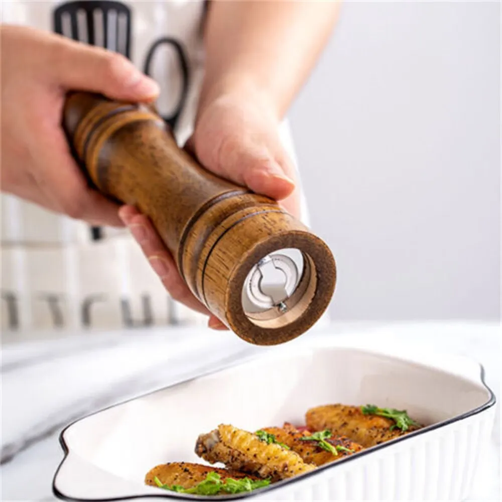 Salt and Pepper Grinder Wooden Cooking Salt Pepper Grinder 5 8 10 Inch Salt and Pepper Mill Shaker Ceramic Rotor Kitchen Tool