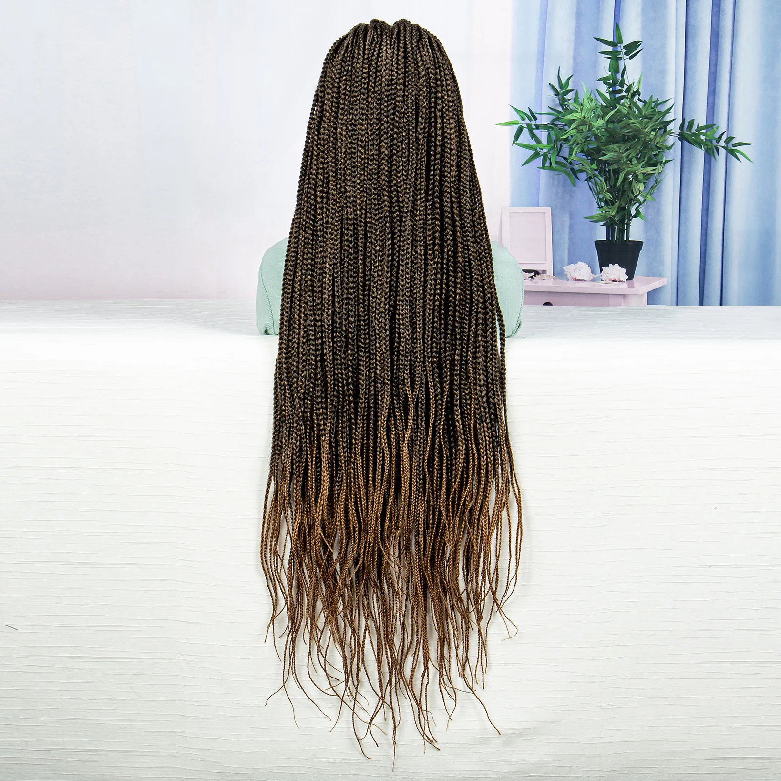 Synthetic Braided Wig Synthetic Hair Lace Front Wigs Box Braided Wigs for Black Women 36 Inches Micro Braids Wigs with Baby Hair