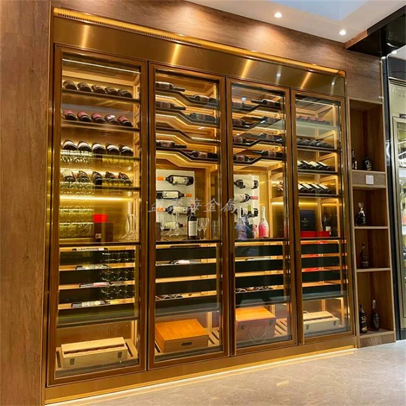 Stainless Steel Wine Rack Display Design Luxury Glass Dinning Room Thermostatic Wine Cabinet Restaurant Kast Club Furniture