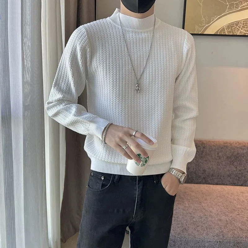 

Новинка, мужской свитер, мужские свитера с воротником «хомут», вязаные пуловеры для мужчин, Молодежная приталенная трикотажная одежда, мужской свитер