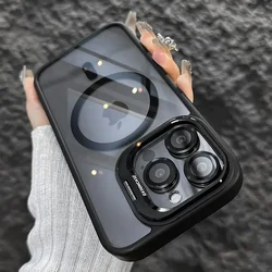 Luxury Magnetic Shockproof Phone Case with Magsafe Compatibility and Protective Glass Lens Cover - iPhone 14 (Black)