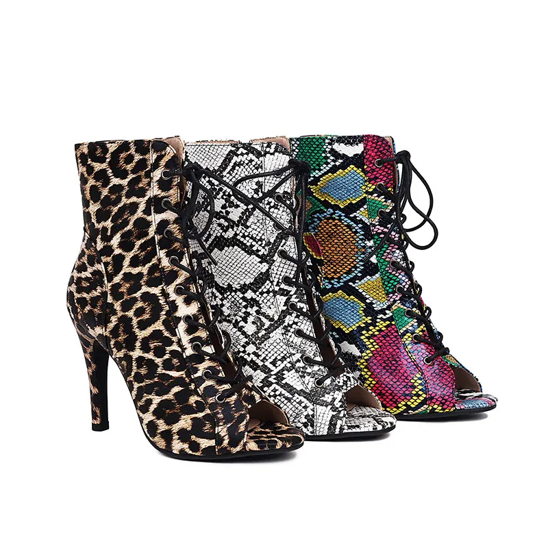 SWDZM Latin Dance Shoes Party Boots High Top Women's Sexy stilettos Leopard Dance Booties for ladies Pole Ballroom Dance Shoes 2