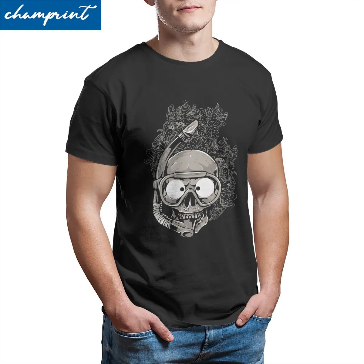 Men'S Scuba Skull Dive Diver Vintage Diving  T Shirts  Cotton Clothing Vintage Short Sleeve Crew Neck Tees Big Size T-Shirts