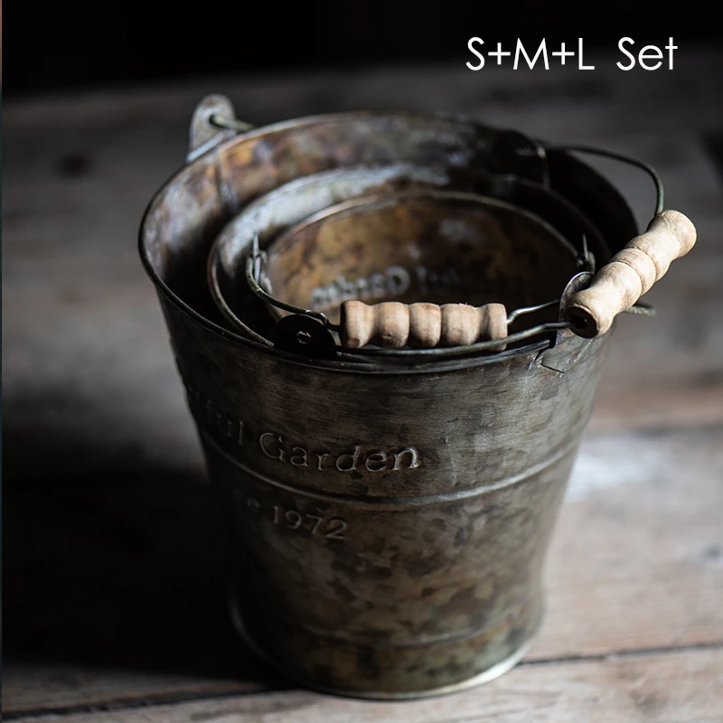 Vintage Iron Handle Bucket Metal Retro English Printing Wrought Iron Food Barrel Flower Vase Pot Tub Home Decoration Photography - Image 3