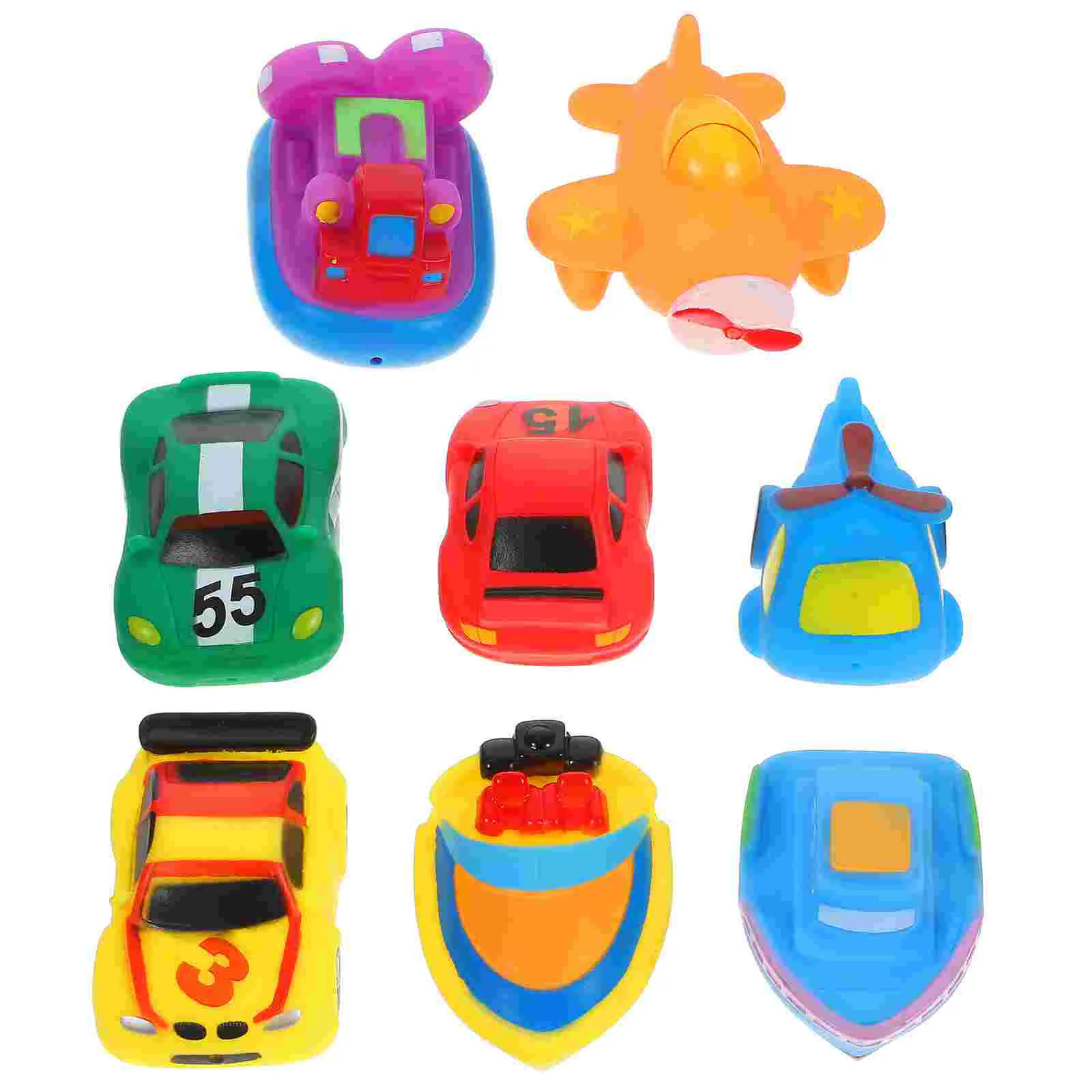 

8 Vehicle Bathing Toys Water Floating Aircraft Car Train Model Quick Dry Bathtub Nursery for Infant(Random Style)