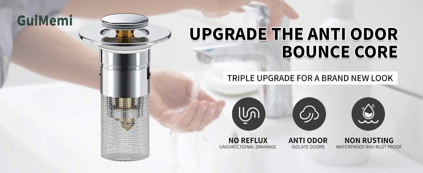 Description Picture 2 of itemBathroom Sink Stopper Hair Catcher Sink Drain Strainer Pop Up Sink Filter with Removable Stainless Steel Basket Hair Catcher