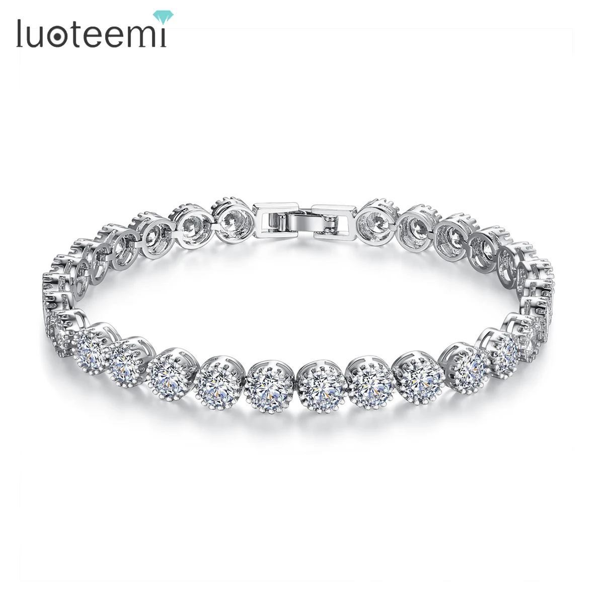 

LUOTEEMI 4MM Cubic Zirconia Stone Wedding Bridal Bracelet Accessories Classic Round CZ Girl Party Jewelry Christmas Gifts