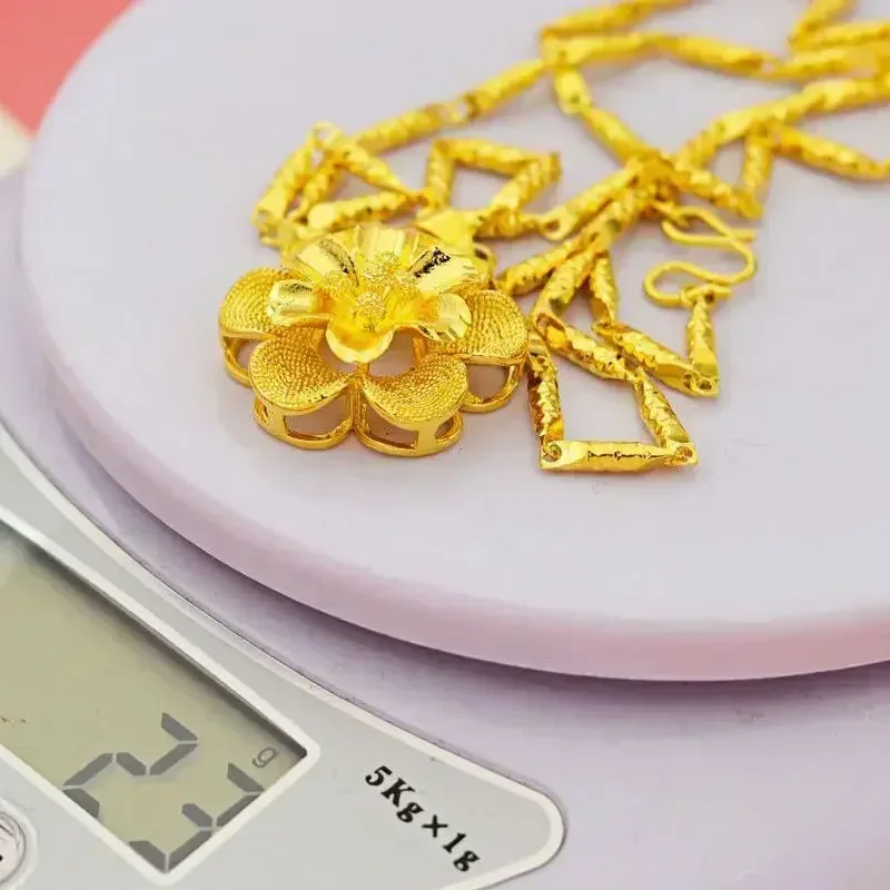 Sf398eaf9c2f1478daf6b1d99661f41dbk Boutique 24k pure gold AU999 women's necklace 3D large pendant flower ladies luxury high-quality jewelry Mallzona