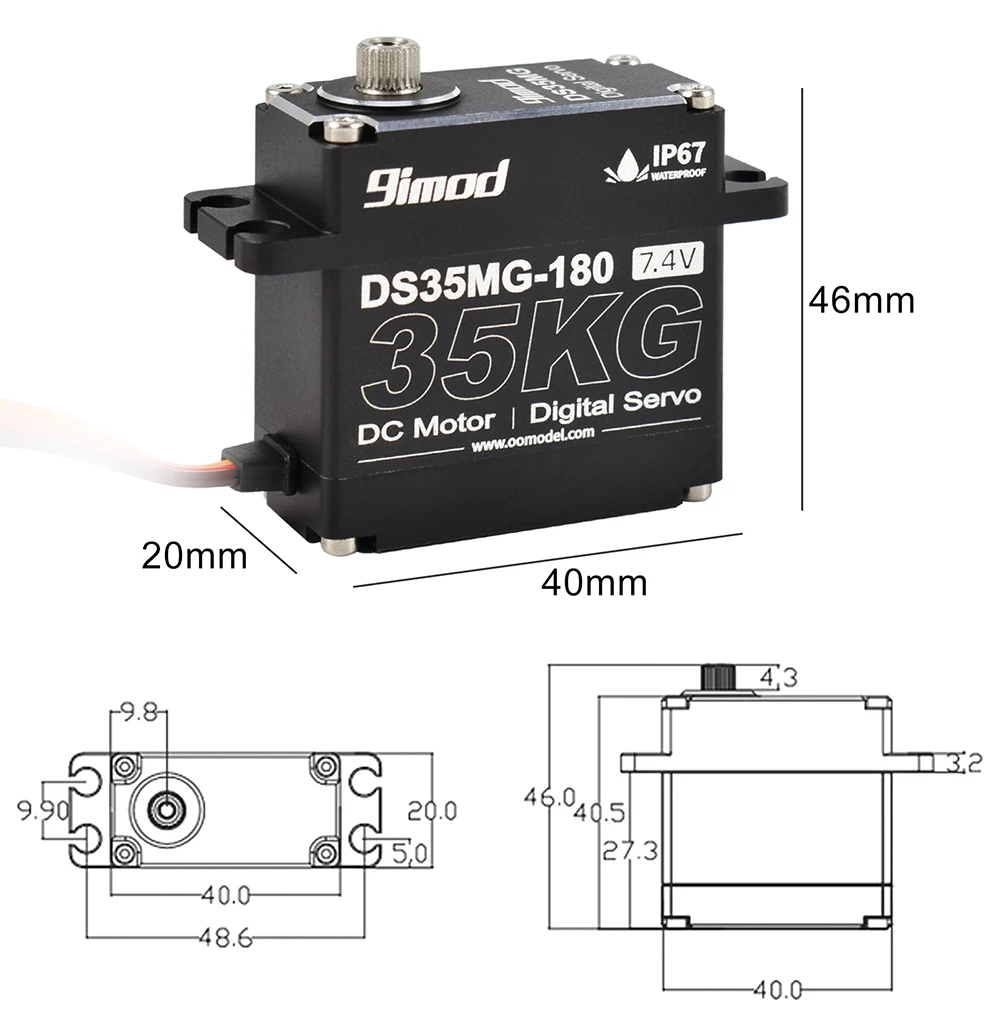 Sf398f19c12d04051b30ff9e53f086232U 9imod DS35MG 35kg 방수 서보 180°/270° 전체 알루미늄 케이스 스테인리스 스틸 기어 고토크 1/8 1/10 RC카용