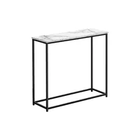 Modern Console Accent Table Entryway Narrow Sofa Living Room Bedroom White Marble Look Laminate Black Metal 1