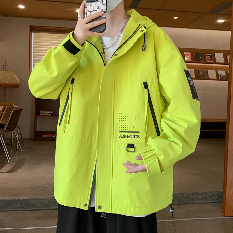 남성용 캐주얼 후드 재킷, 루즈 코트, 하이 스트리트 아우터, 솔리드 탑, 지퍼 바람막이 의류, 패션 용수철, 가을
