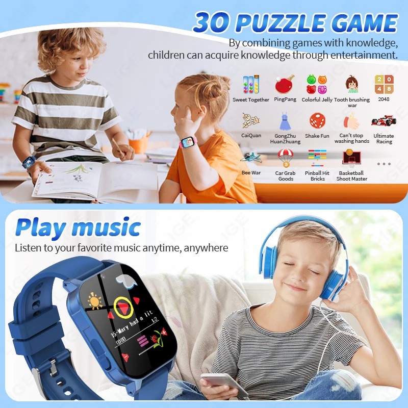 Smart Watch for Kids Puzzle Games HD Touch Screen Camera Music Player Pedometer Alarm Clock Calculator Flashlight Kids Watches