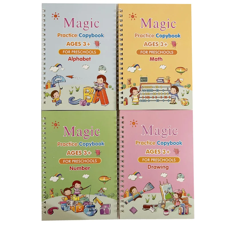 Large 2 Sets Groove Calligraphy Magic Copybook Learn to Write for Kids Age  2 3 4 5 6 7 8 12 Handwriting Practice Preschool Activities Tracing Book