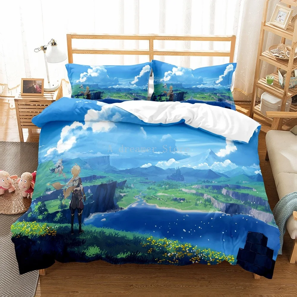 

Genshin Impact Bedding Set For Kids Teens Boys Girls Game Duvet Cover With Pillowcase Microfiber Bedclothes Cartoon Bed Linen