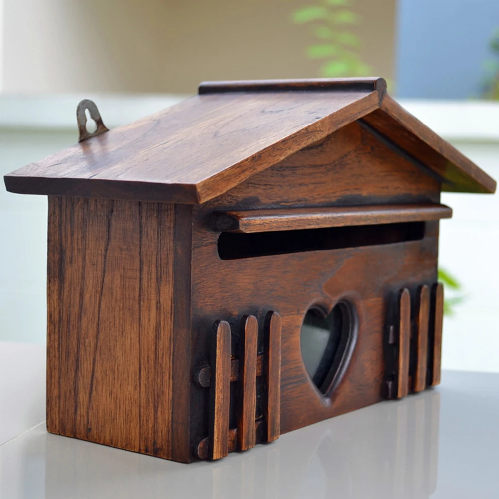 

Outdoor Wooden Post Box Letter Mailbox Lockable Wall Mounted Mailbox Secure Letterbox Rainproof Suggestion Box Garden Decoration