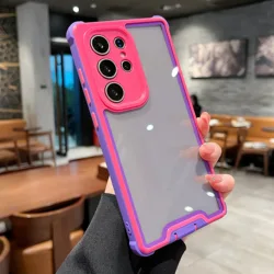 Airbag Shockproof Hybrid Protection Armor Case - Transparent Hard Cover with Bumper - S26 Ultra (Rose - Purple)