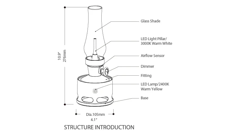 Description Picture 3 of itemWireless Indoor Outdoor Kerosene 4000mAh Rechargeable Battery Night Light USB Dimmable Glass Shade LED restaurant Table Lamp