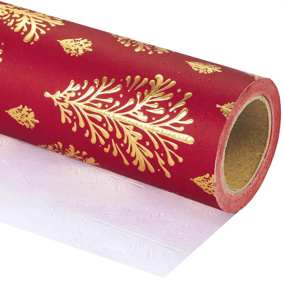 KKXXYQFC Carta da Regalo Natalizia, Rotolo di Carta Kraft Rossa riciclabile da 43 x 300 cm per Decorazioni Natalizie Feste di Compleanno Regali di Capodanno (Rosso C