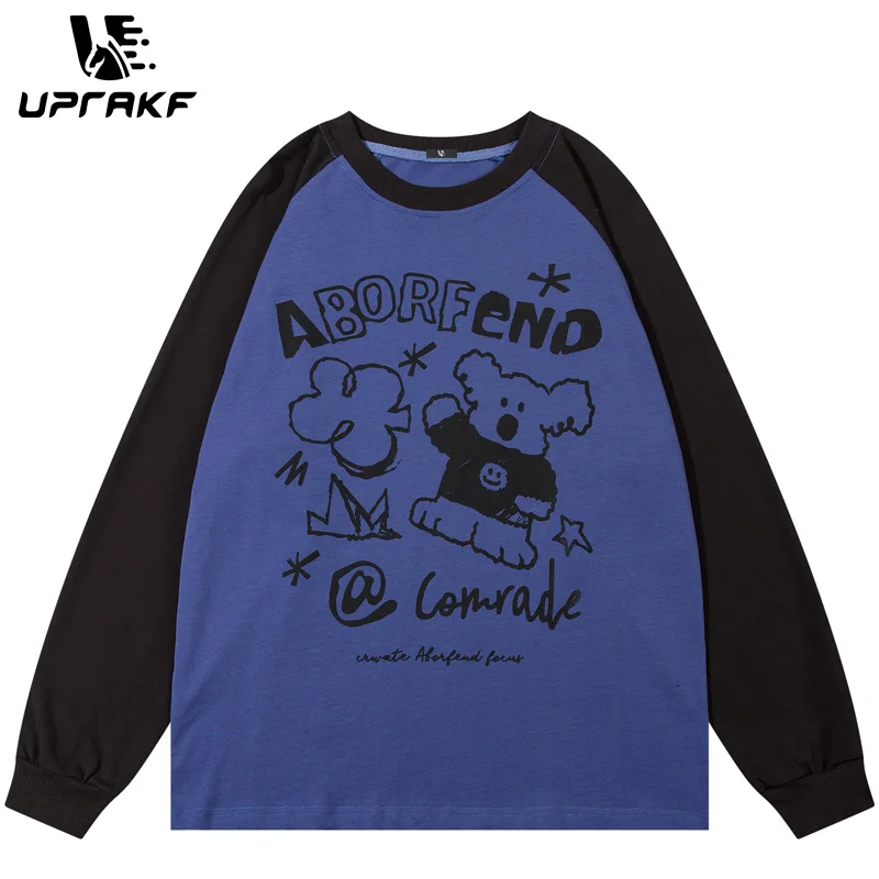 

UPRAKF Funny Dog Graphic Hoodie Long Sleeve Letter Print Loose Casual Raglan Sleeve Autumn Fashion High Quality Cute Crew Neck