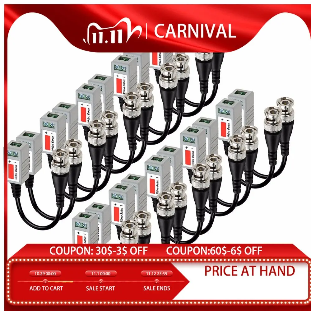 AHD/CVI/TVI Twisted BNC CCTV Video Balun passive Transceivers UTP Balun BNC Cat5 CCTV UTP Video Balun up to 3000ft Range