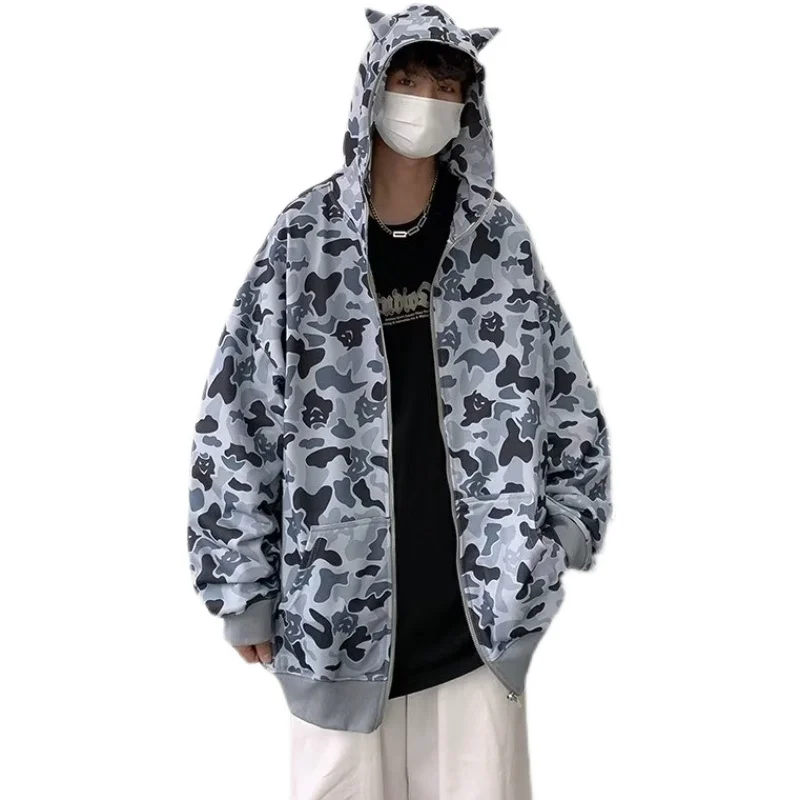 Original Design Hooded Sweatirt with Zipper Camouflage Loose Fit for Men And Women Casual Trendy Autumn Winter Jaet