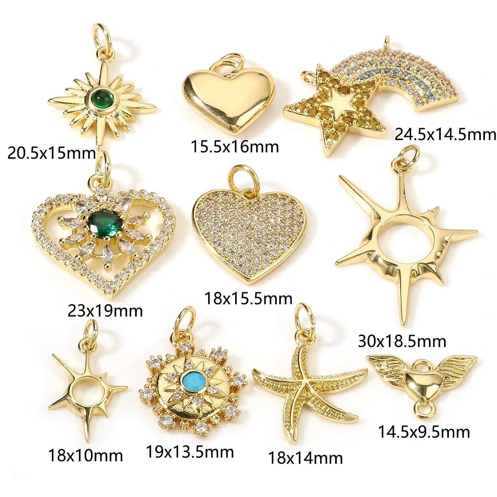 1pc neue Kupfer Charms Gold Farbe Herz Stern mehrfarbigen Strass Anhänger DIY Halskette für Frauen Hochzeits feier Schmuck Ergebnisse – Detail 1
