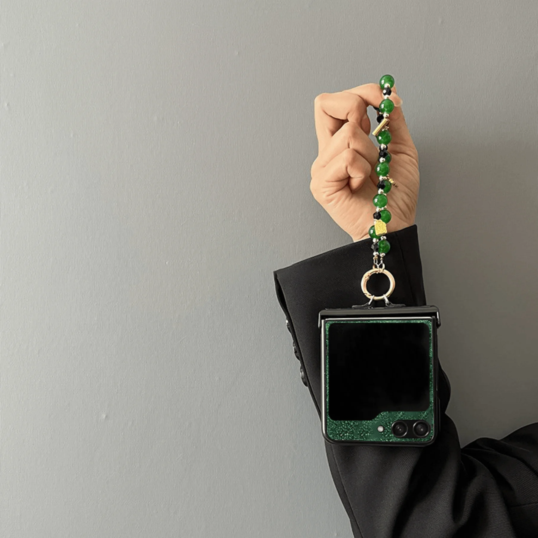 Emerald Green Leather Rope Bracelet Phone Case - Shockproof Chinese Style Cover