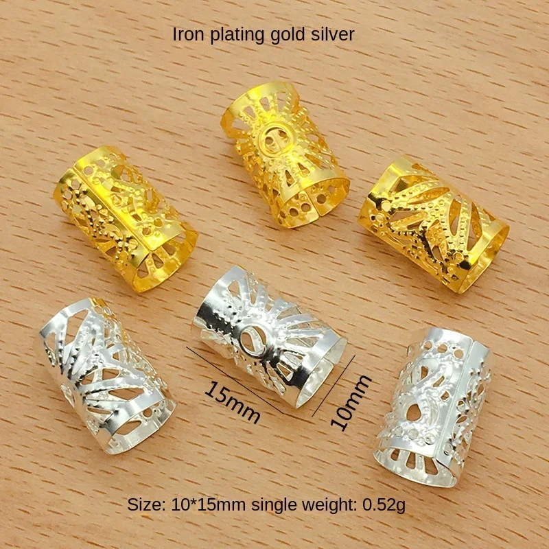60 Pezzi Di Cuffs Metalliche Per Dreadlocks - Accessori Per Capelli Intrecciati, Design Floreale, Oro E Argento (Set Misto) - 3