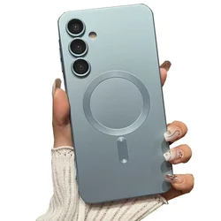 Matte Metallic Magnetic Phone Case with Drop Protection and Camera Lens Protector - Galaxy A17 5G (Light Blue)