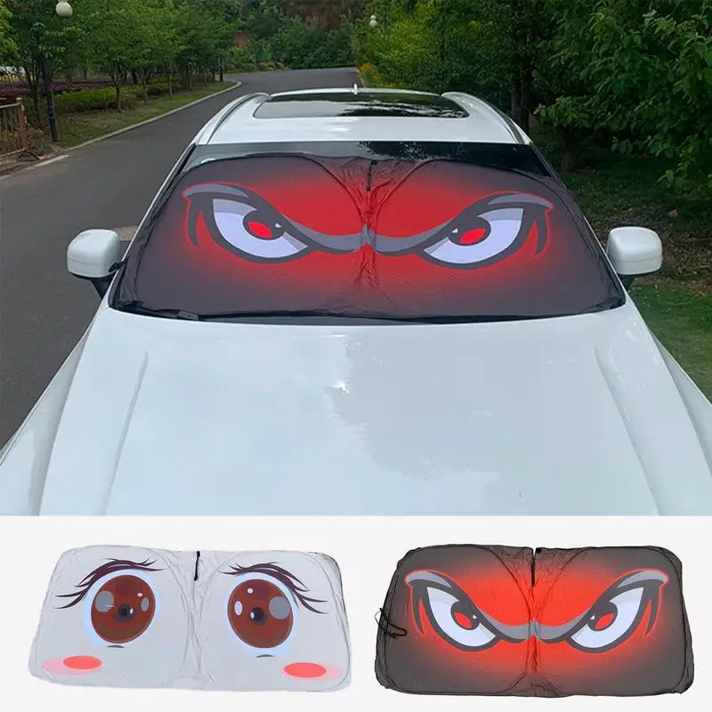 

Car Sun Shade Funny Foldable Cartoon Design Car Solar Protection Cover Nylon Mesh Eyes Heated Windshield Sunshades For SUV auto