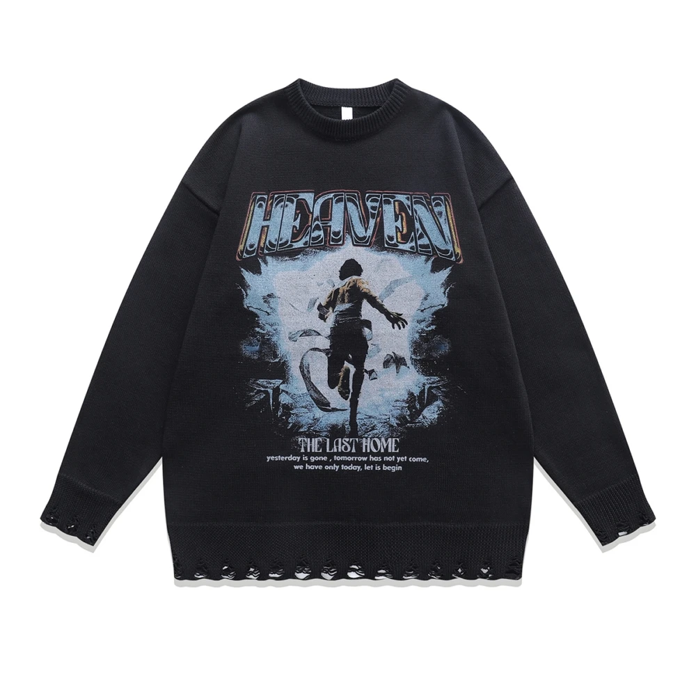 

2023 Winter Streetwear Men Women Ripped Sweater Harajuku Anime Oversized Knitted Vintage Gothic Sweaters Pullovers Hipster Tops