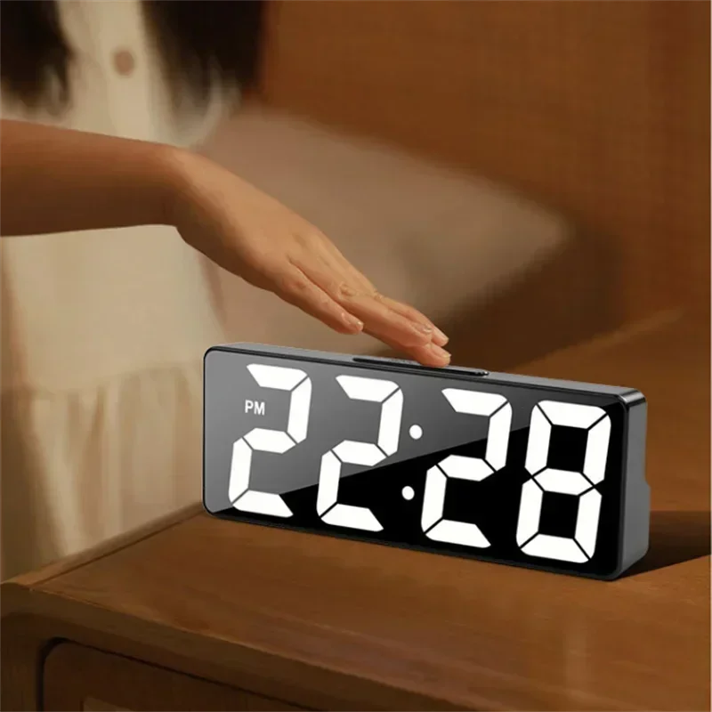 Modern LED Digital Alarm Clock with Temperature Display, Adjustable Brightness, 12/24H Format for Bedroom & Desktop Use